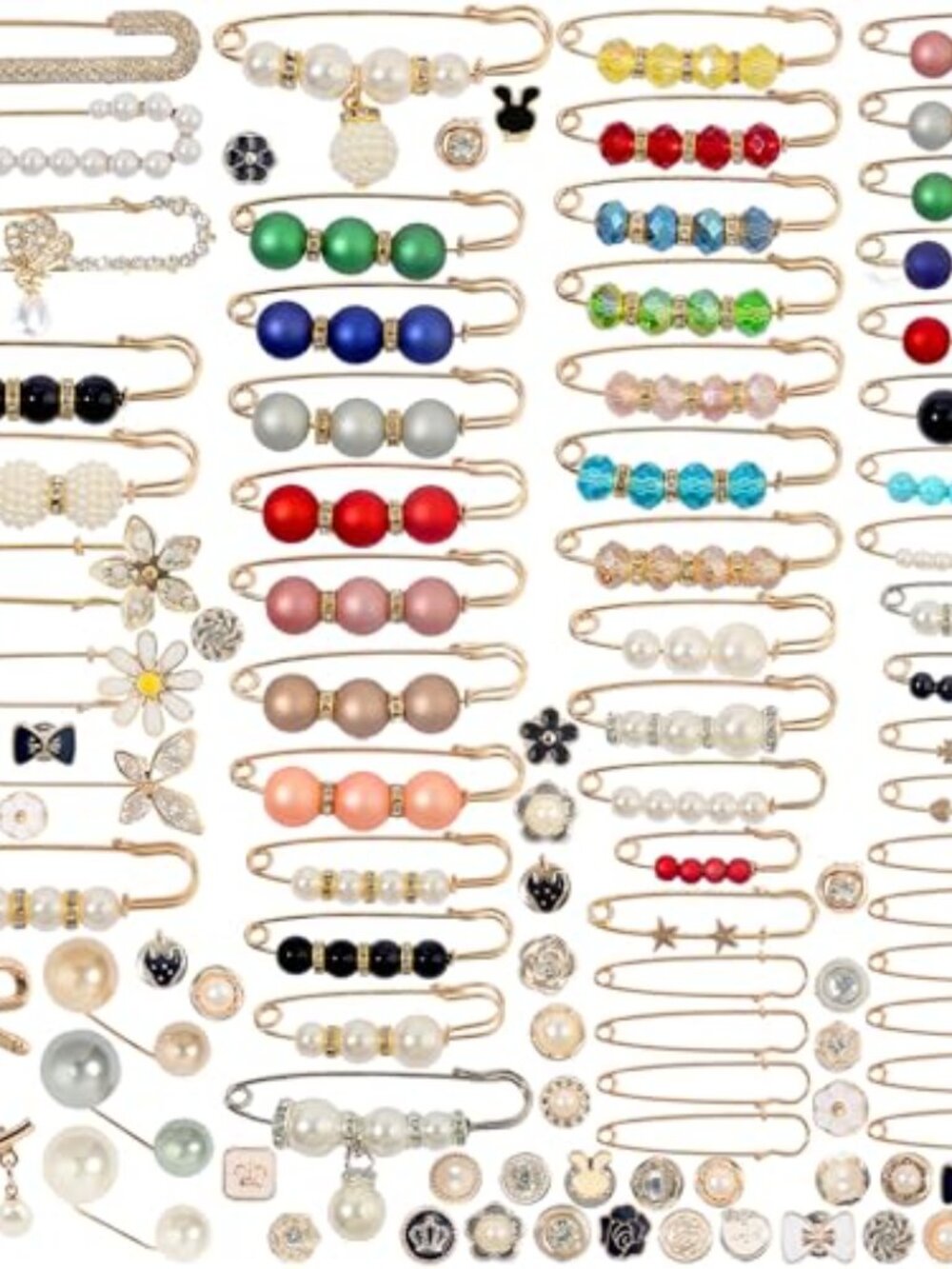 110 PCS Pearl Brooch Sock Charms Pins for Women Gold Rhinestone Junk Sock Charms